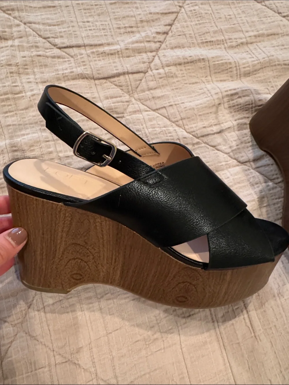 LOFT Black Cross‑Strap Platform Slingback Sandals